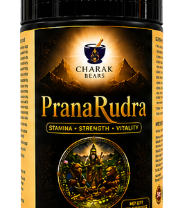 PranaRudra Ayurvedic supplement jar, 120 capsules, by Charak Bears