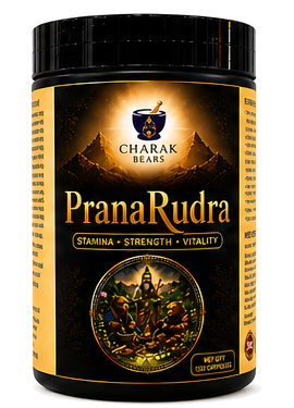 PranaRudra Ayurvedic supplement jar, 120 capsules, by Charak Bears